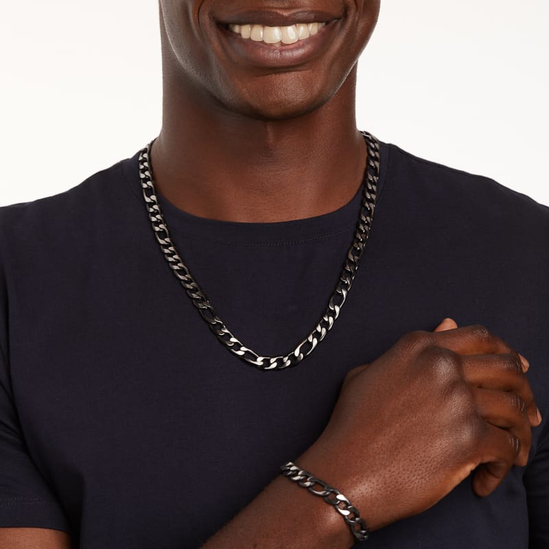 Stainless steel blackplated ketting met figaro schakels voor heren