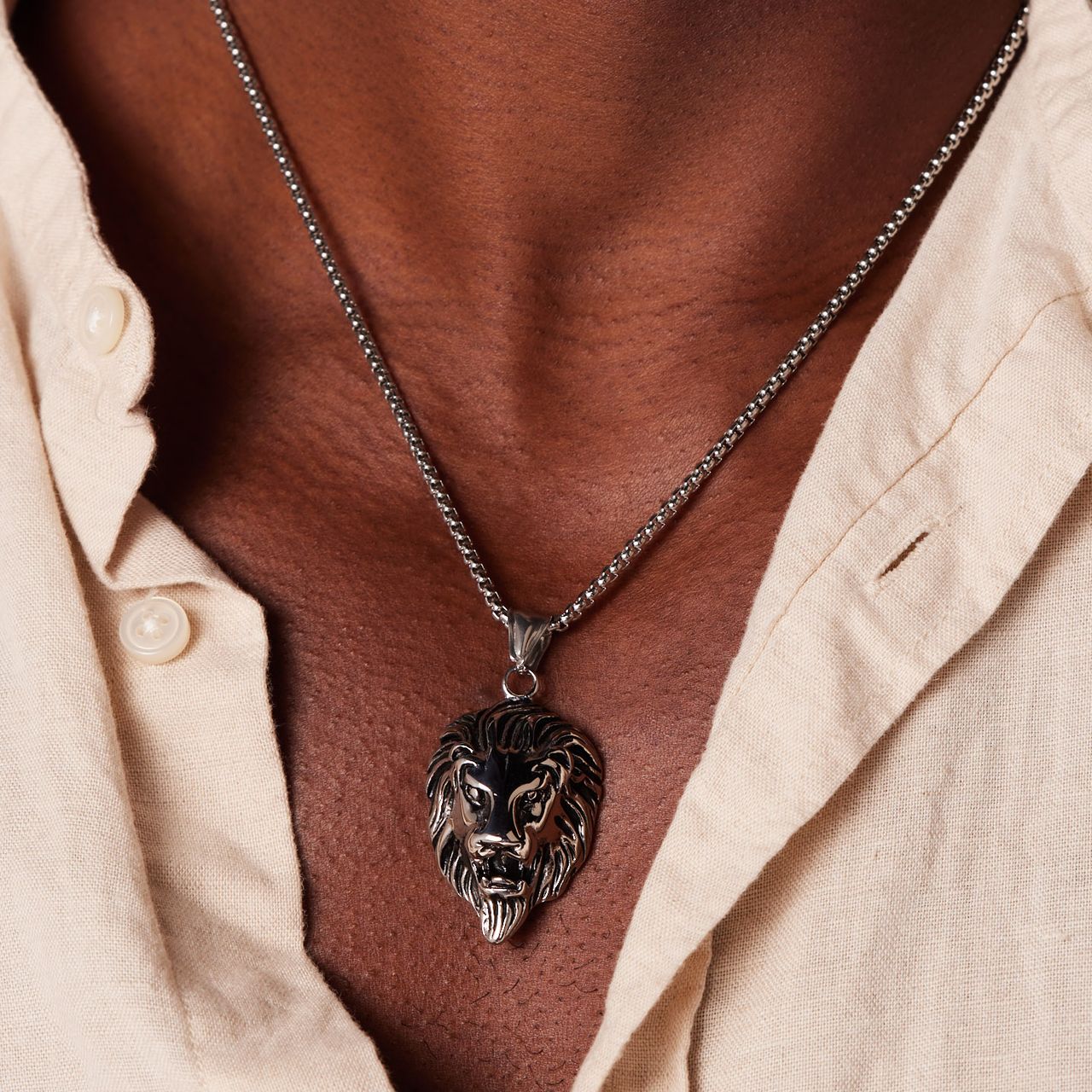 Stainless steel ketting met hanger leeuw voor heren