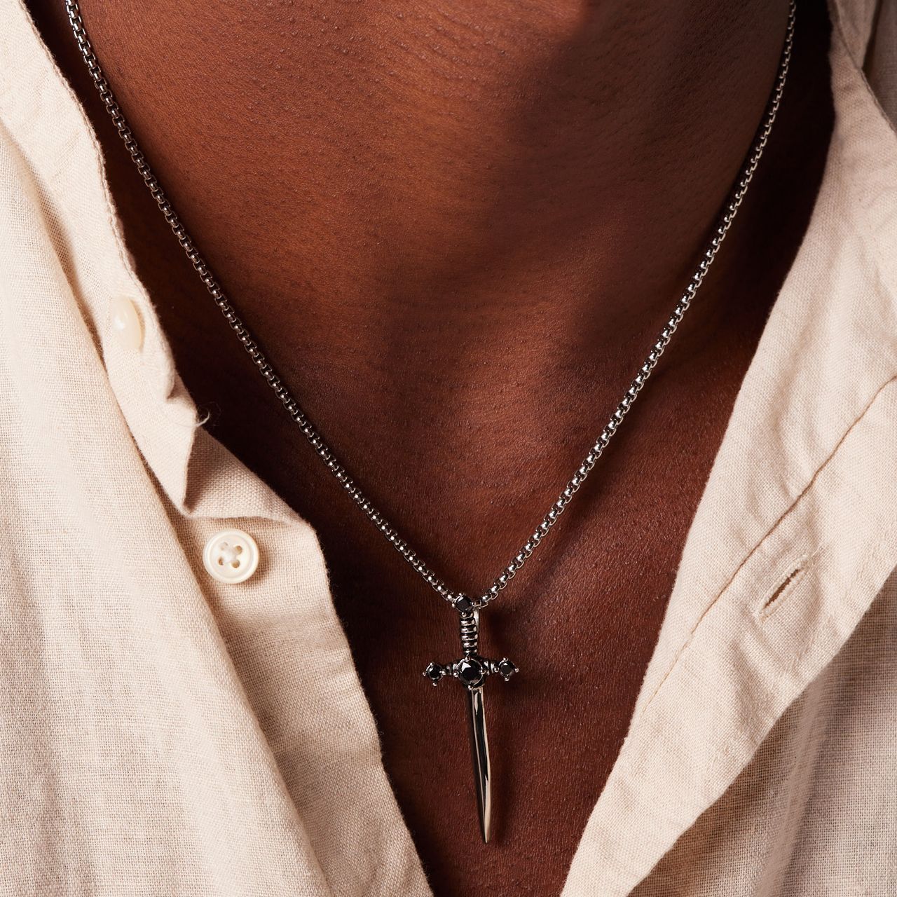 Stainless steel ketting met hanger zwaard