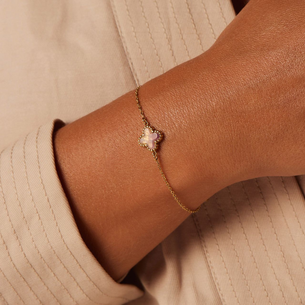 Stalen goldplated fantasiearmband met amethyst voor dames