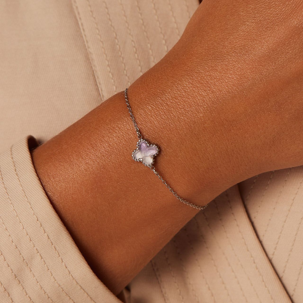 Stalen armband amethyst op kaartje