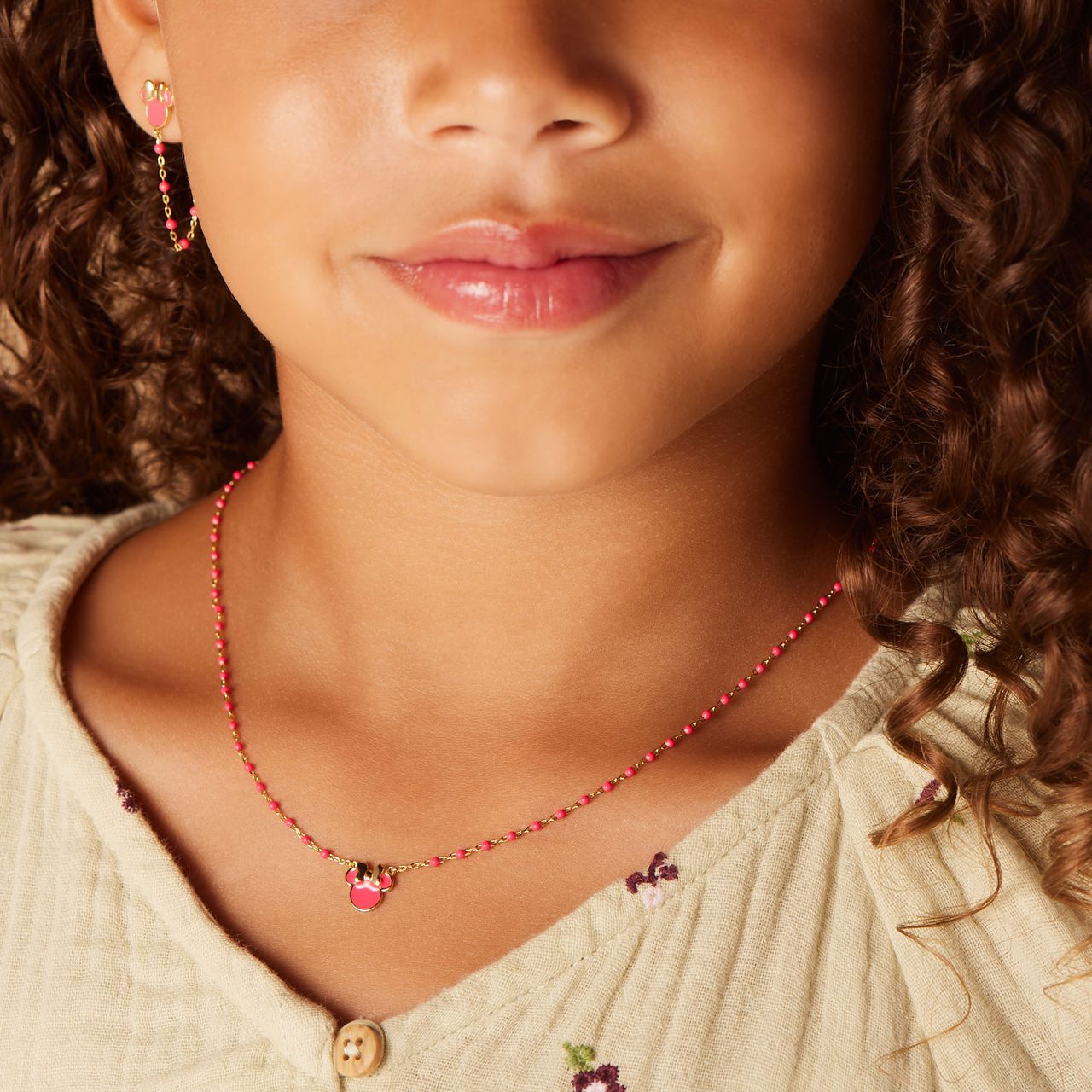 Zilveren goldplated ketting Minnie Mouse rood