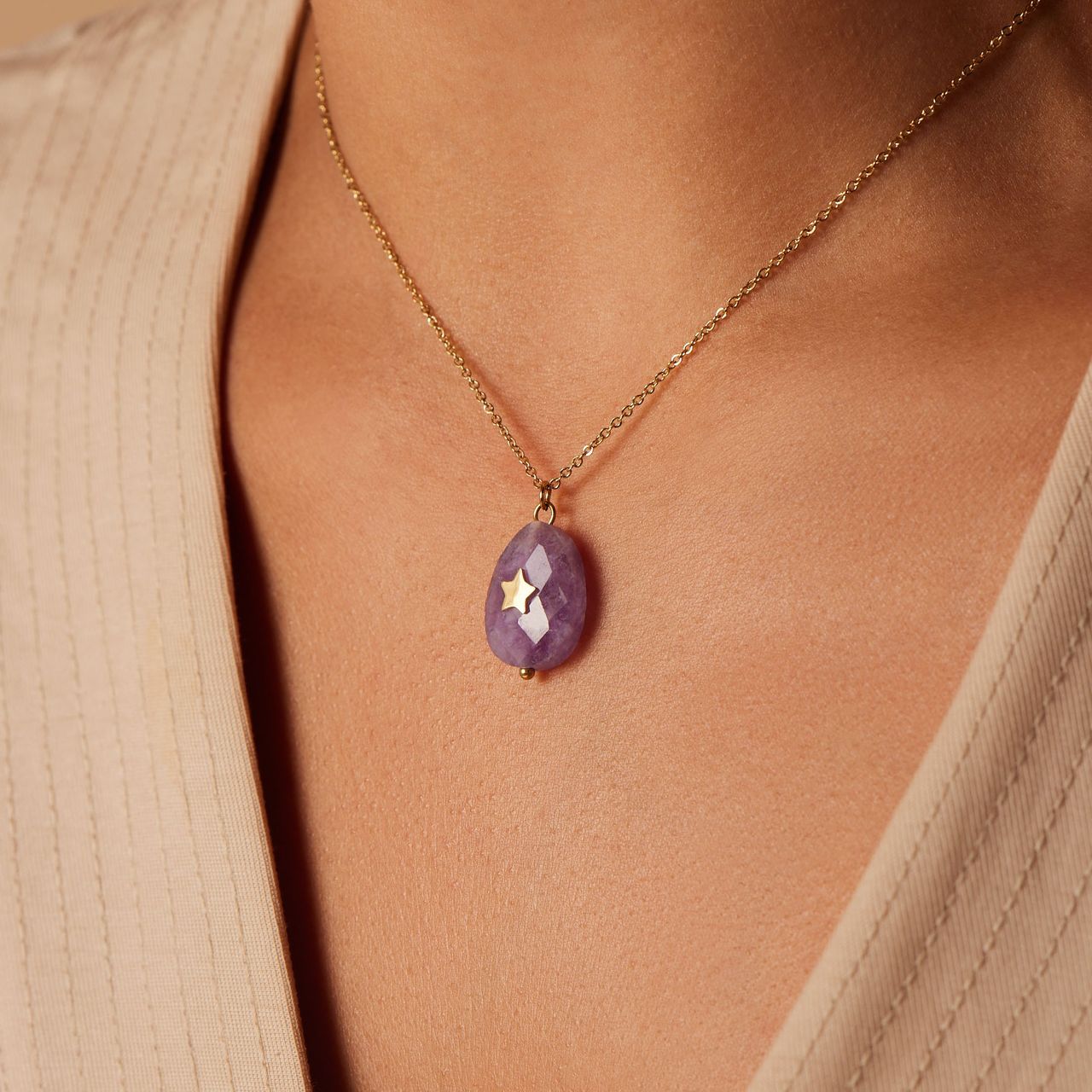 Stainless steel goldplated ketting met kaart