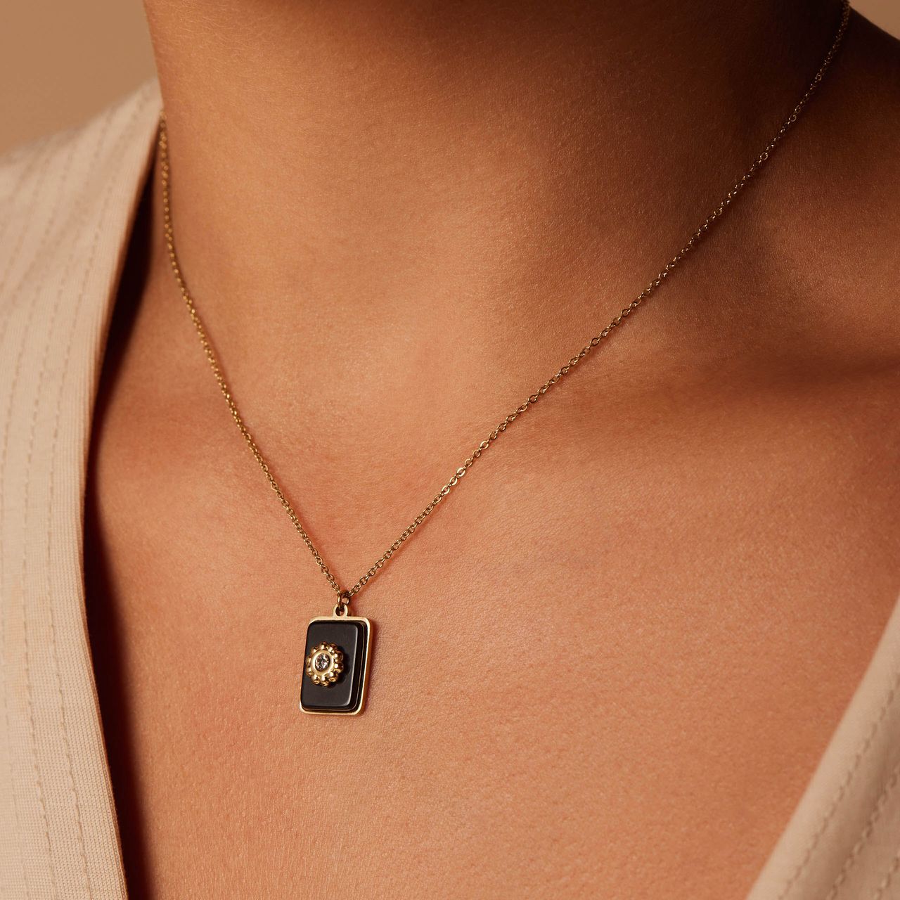 Stainless steel goldplated ketting met hanger met natuursteen voor dames