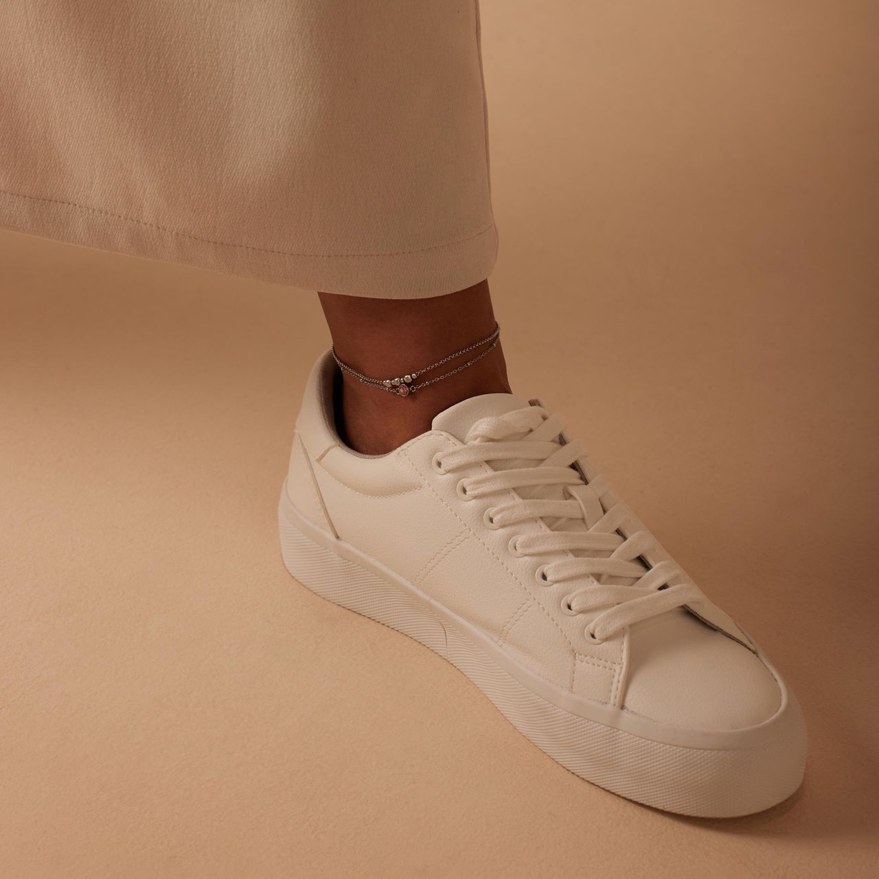 Fußkettchen aus Edelstahl, doppelreihig, mit Stein