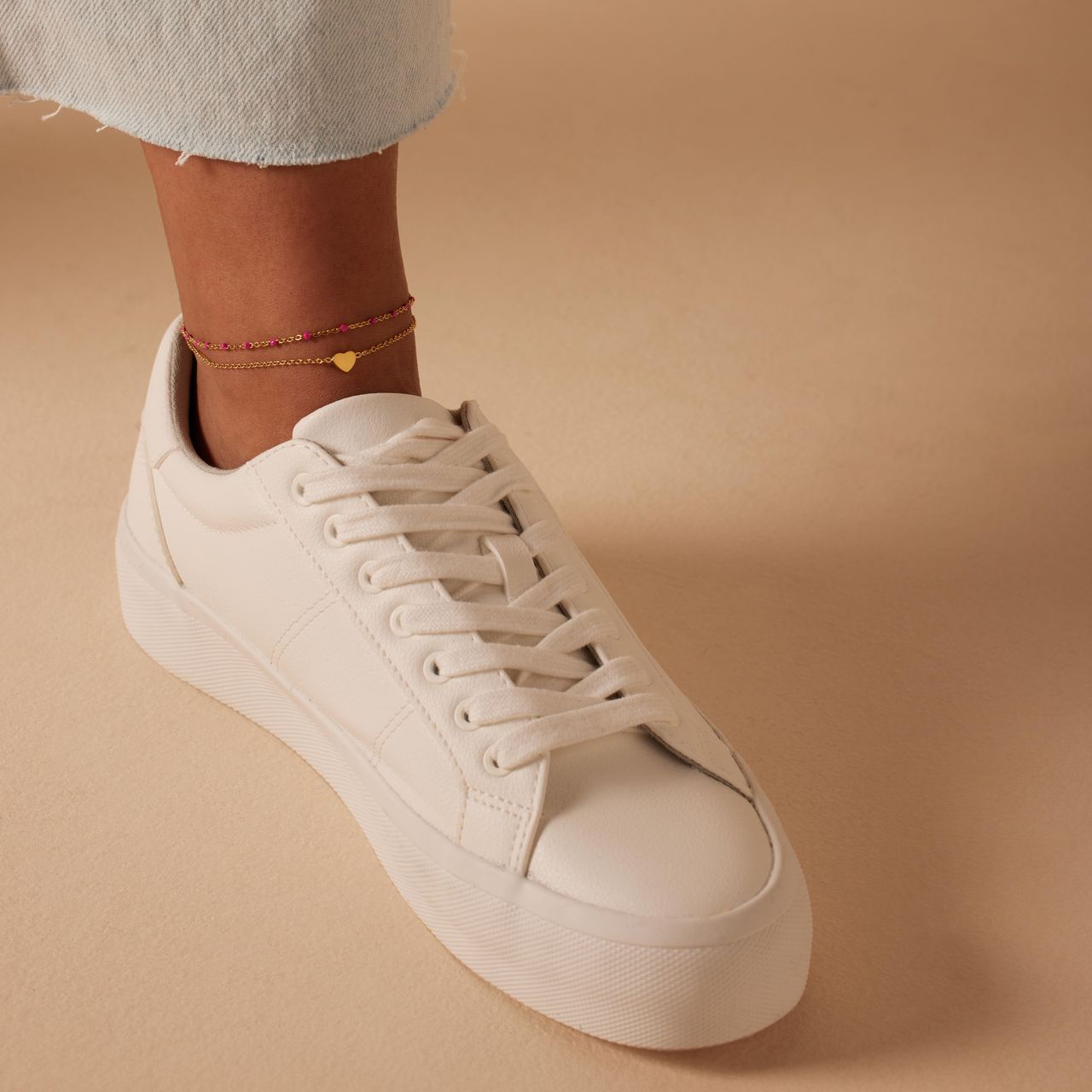 Dubbele goldplated stalen enkelbandje met hartje