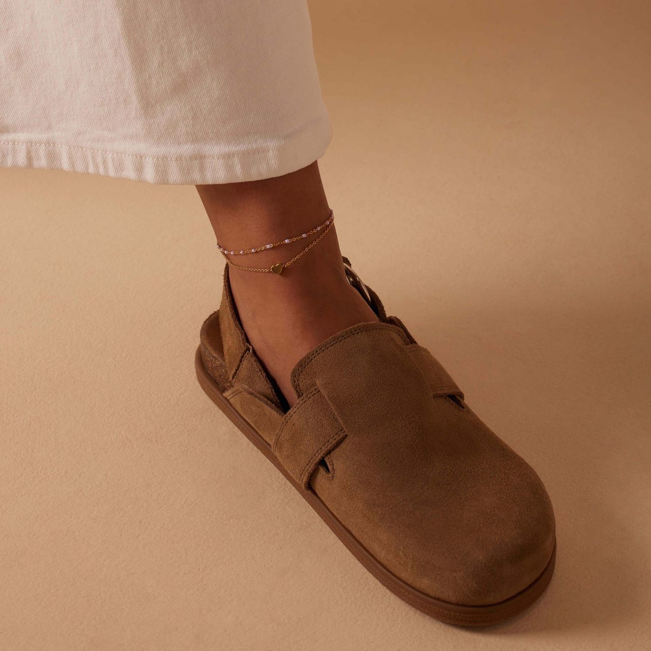 Stalen goldplated enkelbandje hart voor dames