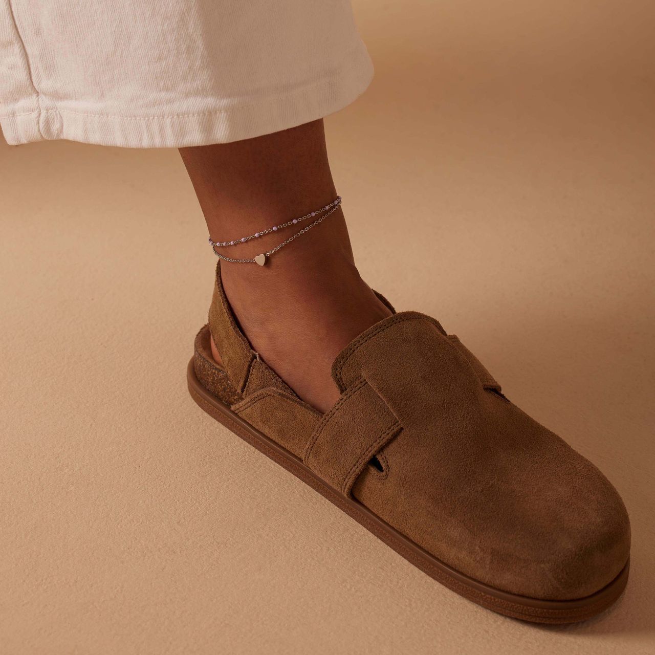 Dubbele stalen enkelbandje met hartje