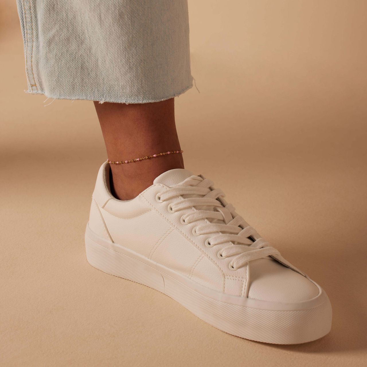 Stalen goldplated enkelbandje met plating lichtroze voor dames