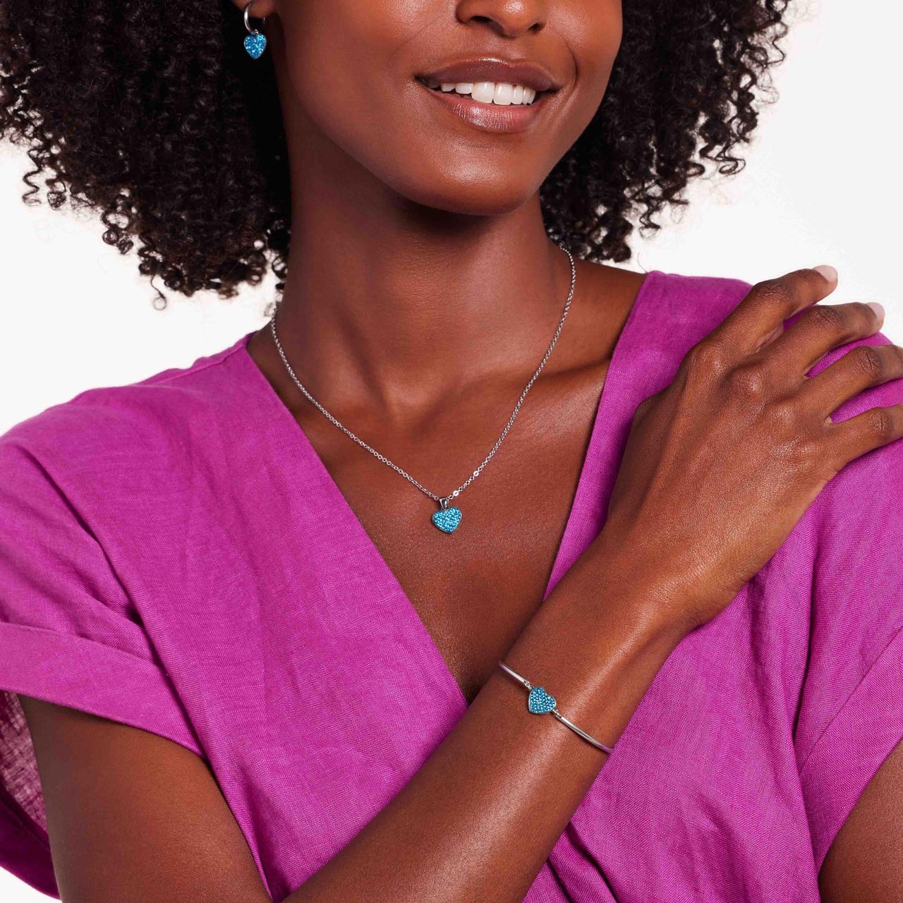 Stalen armband hart met kristal aqua