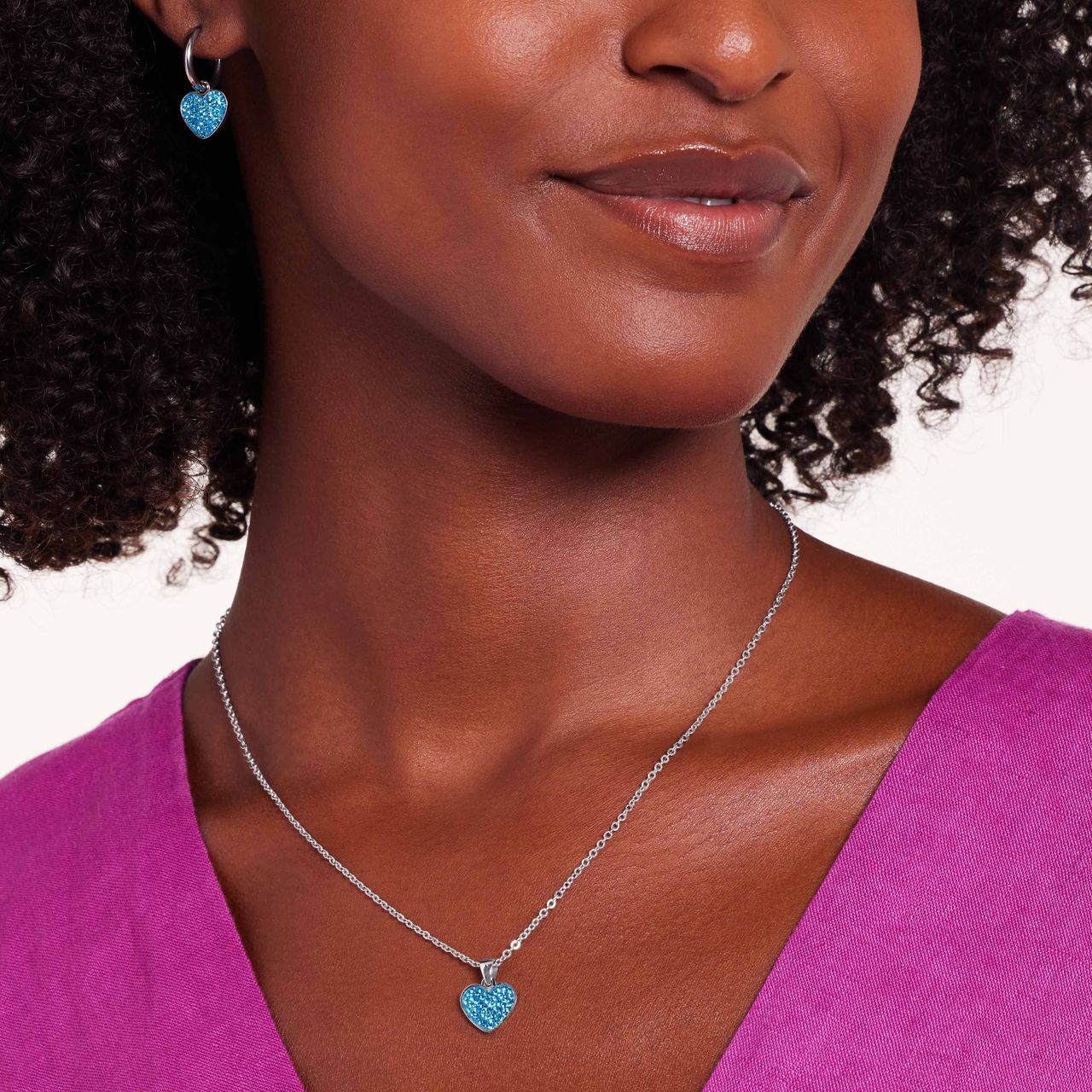 LivLiv stalen ketting hart met kristal aqua voor dames