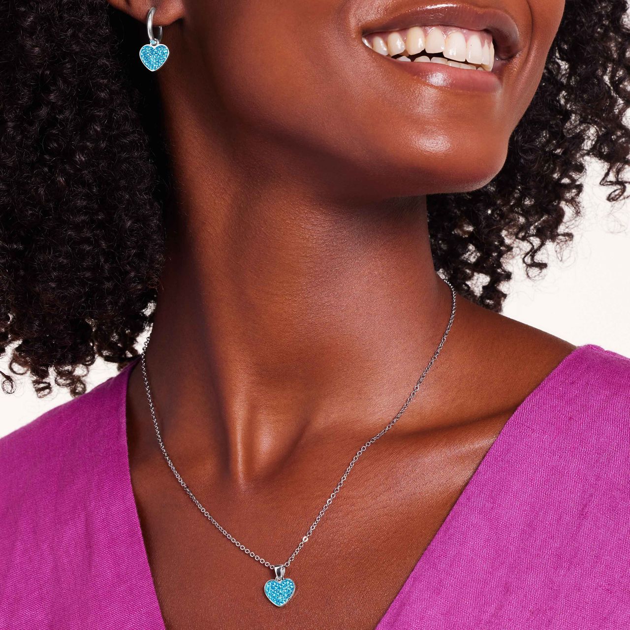 LivLiv stainless steel oorringen hart met kristal aqua voor dames