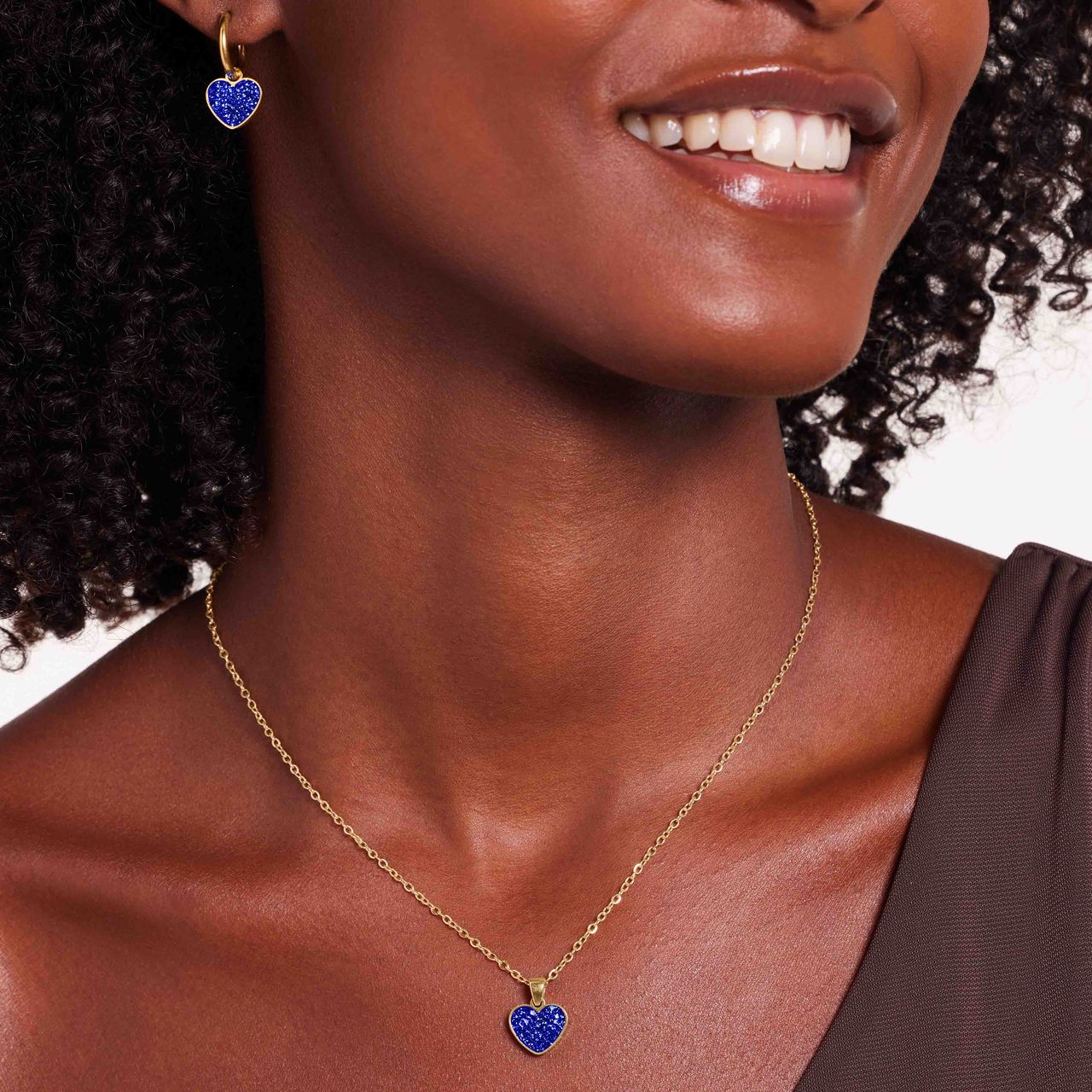 LivLiv stalen goldplated ketting hart kristal sapphire voor dames