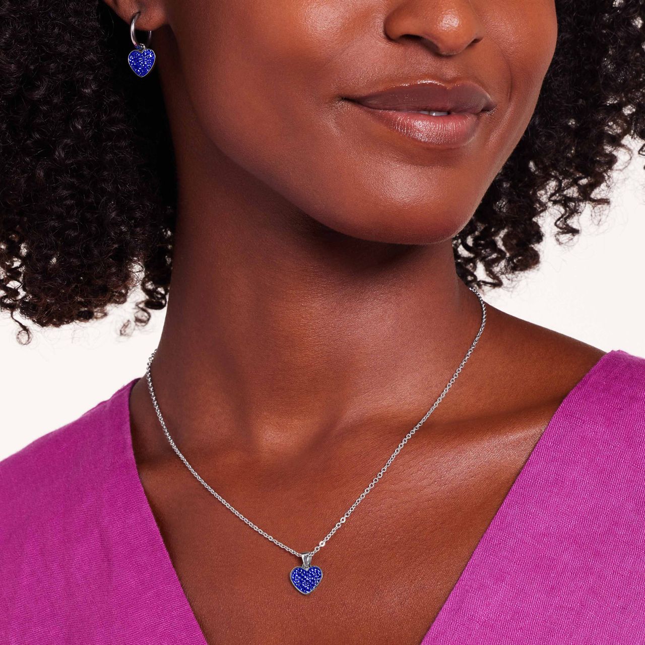 LivLiv stainless steel ketting hart met kristal sapphire voor dames