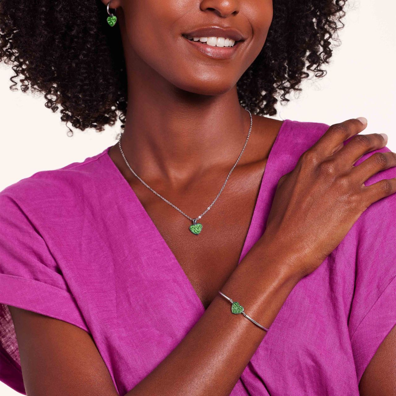 Armband aus Edelstahl, Herz mit Kristall, Peridotgrün