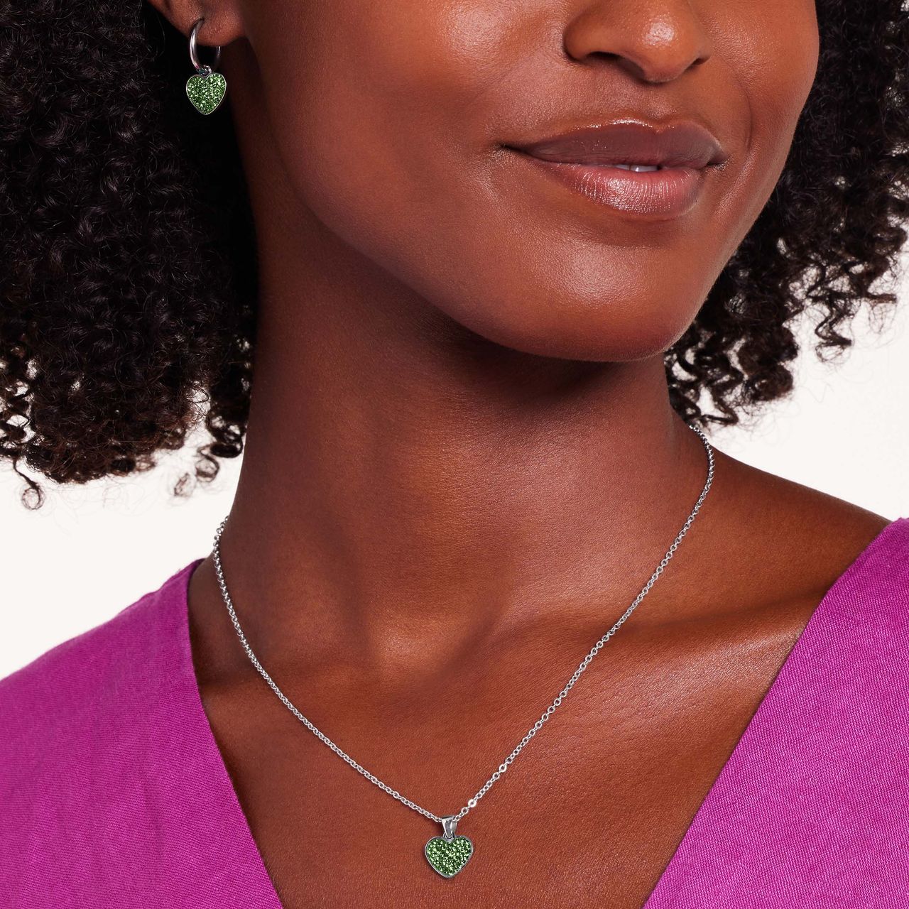 LivLiv stalen ketting hart met kristal peridot voor dames
