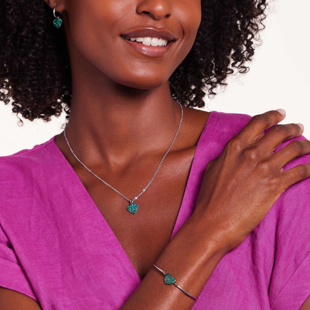 Stainless steel armband hart met kristal emerald