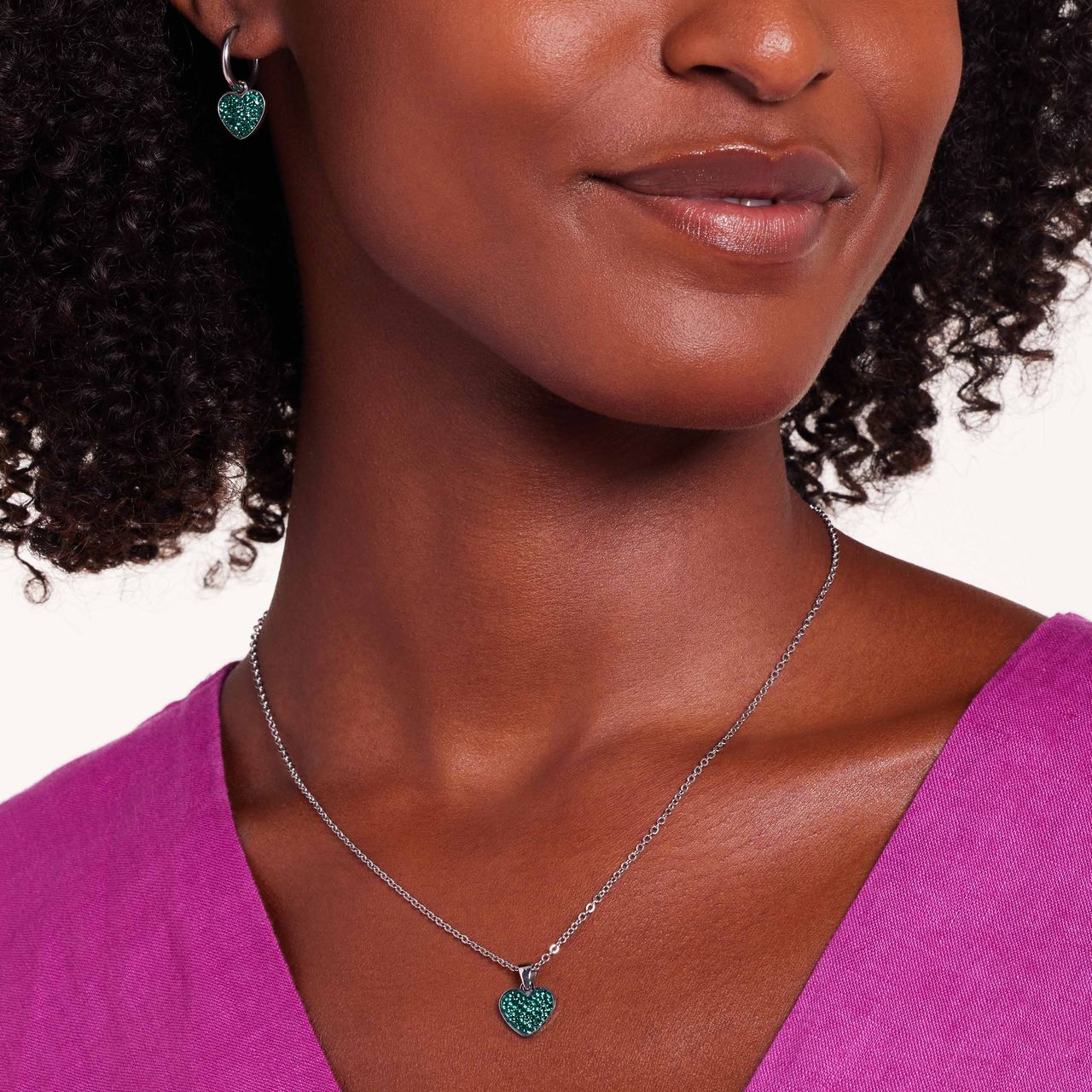 LivLiv stalen ketting hart met kristal emerald voor dames