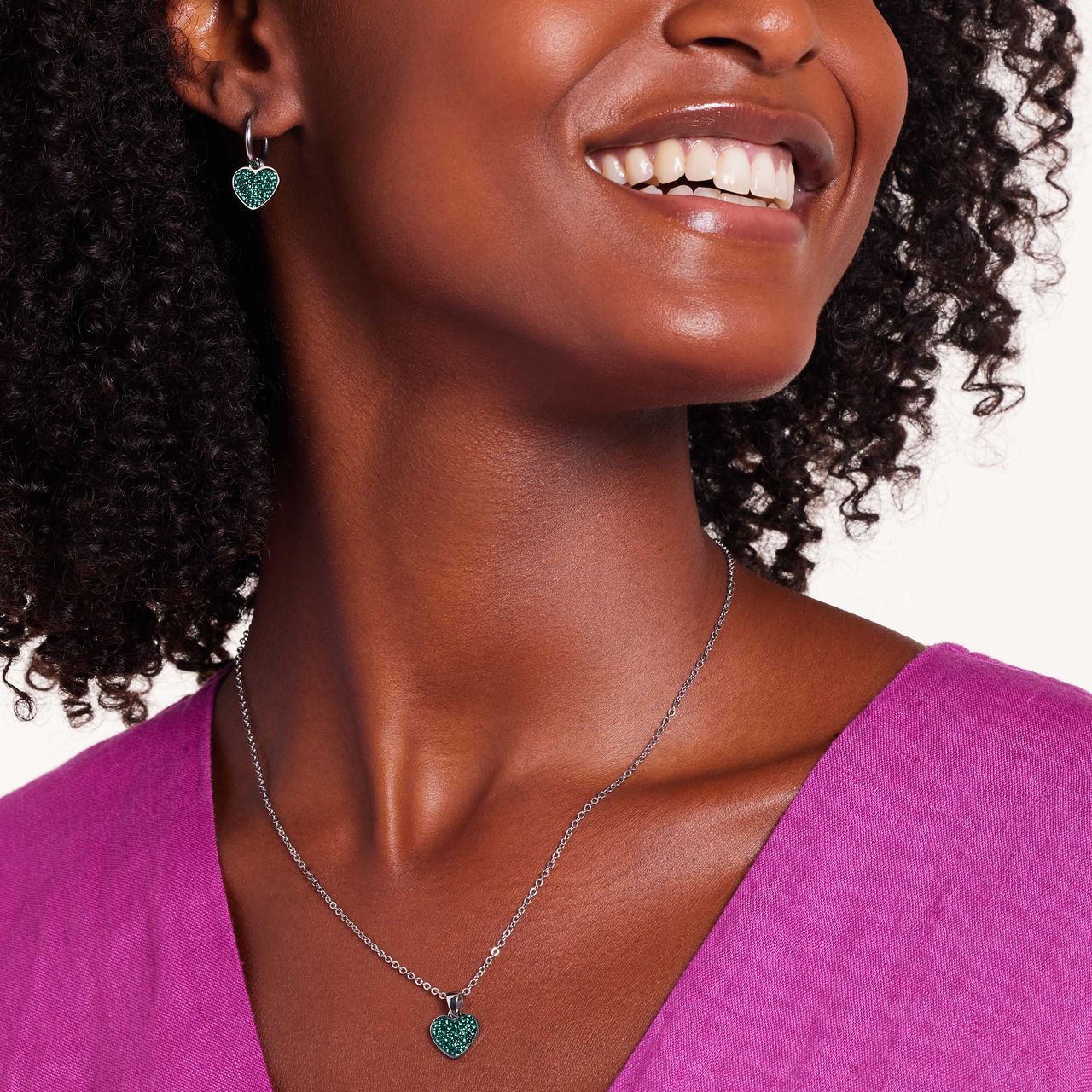 LivLiv stainless steel oorringen hart met kristal emerald voor dames