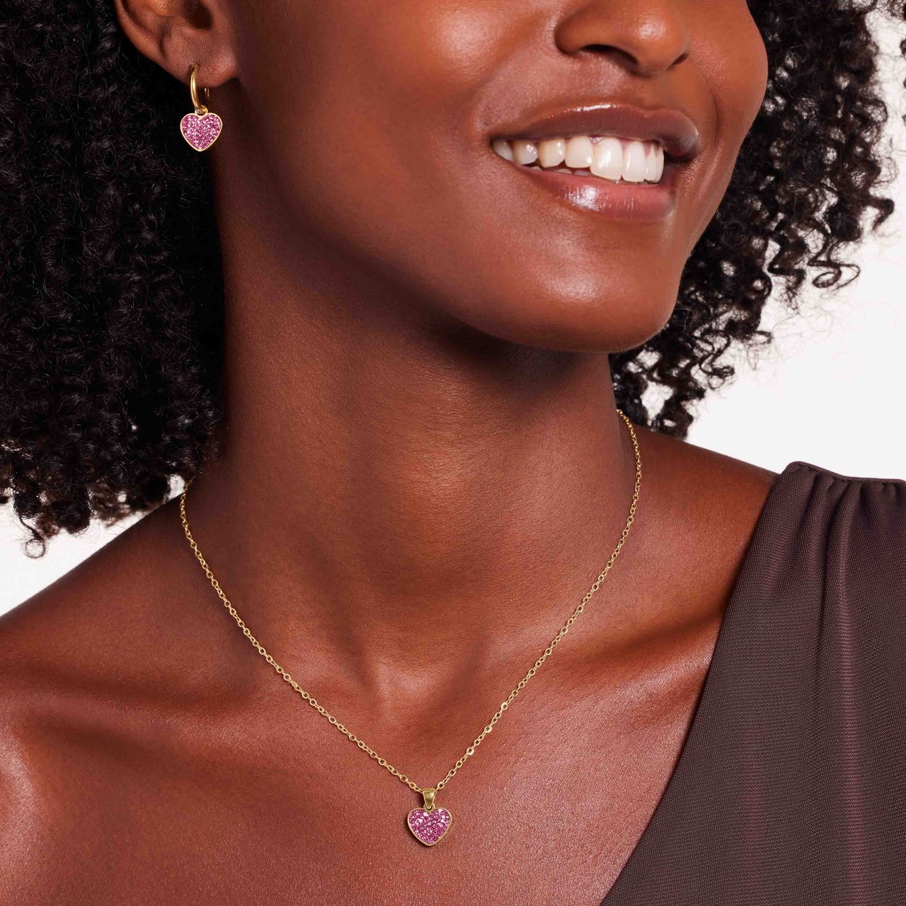 Stainless steel goldplated ketting met hanger hart met kristal voor dames