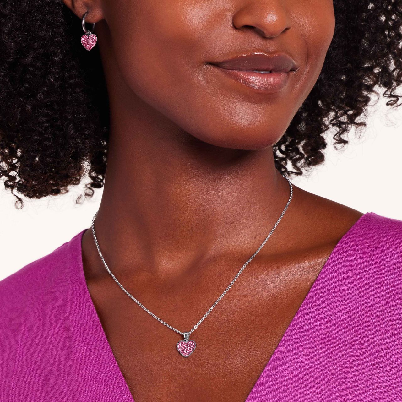 LivLiv stalen ketting hart met kristal roze voor dames