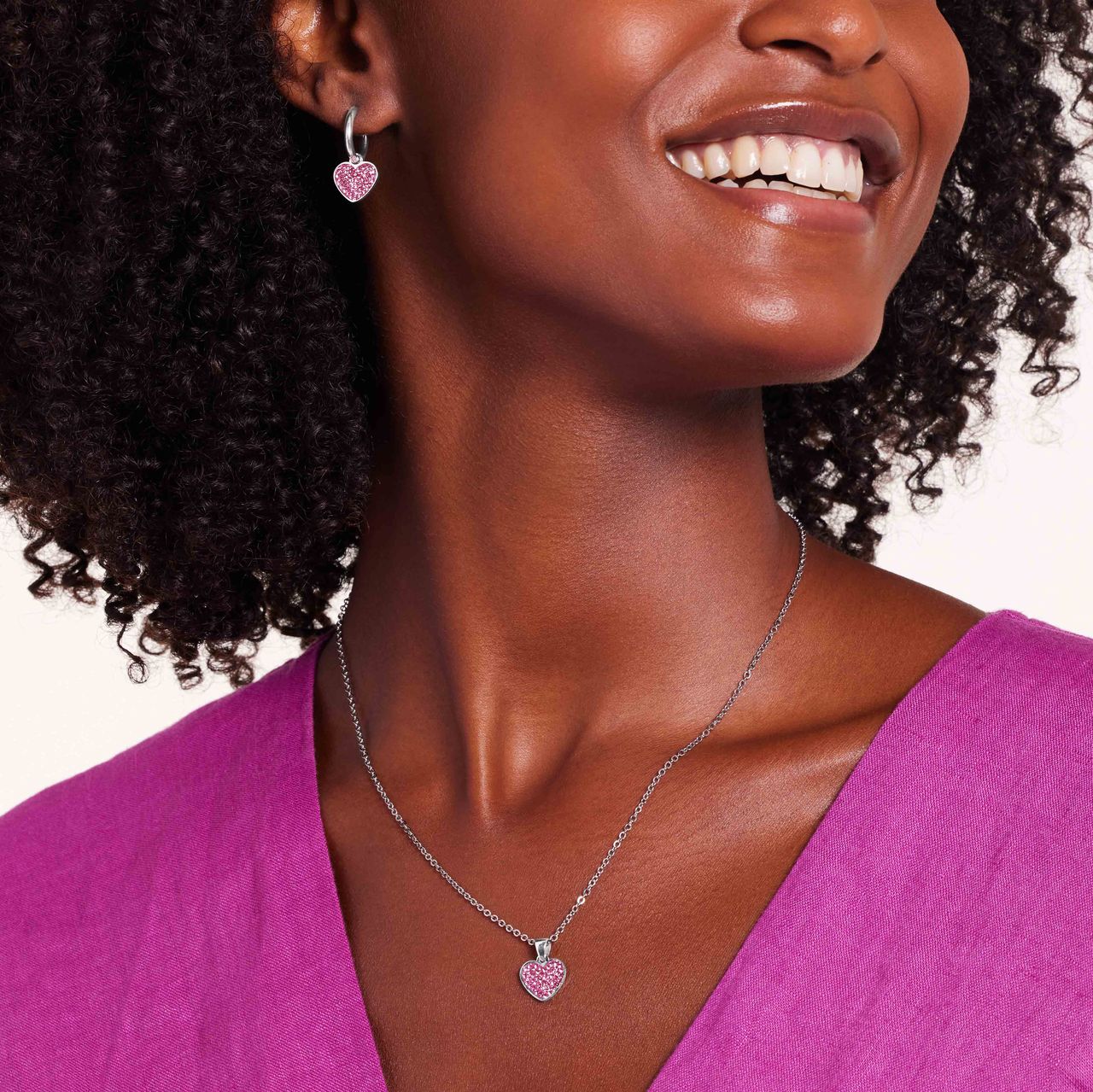 LivLiv stainless steel oorringen hart met kristal roze voor dames