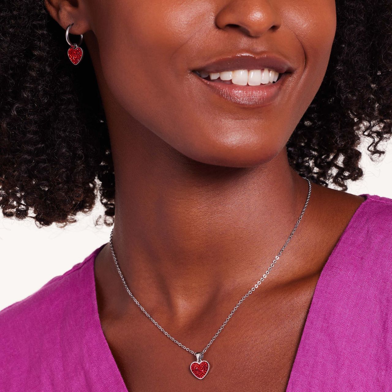 LivLiv stainless steel oorringen hart met kristal red velvet voor dames