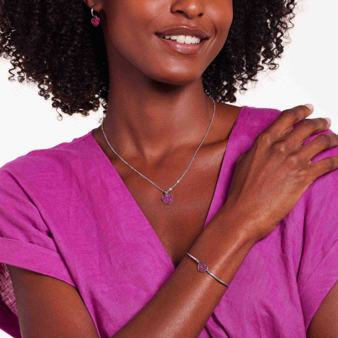 Armband aus Edelstahl, Herz mit Kristall, Amethystfarben