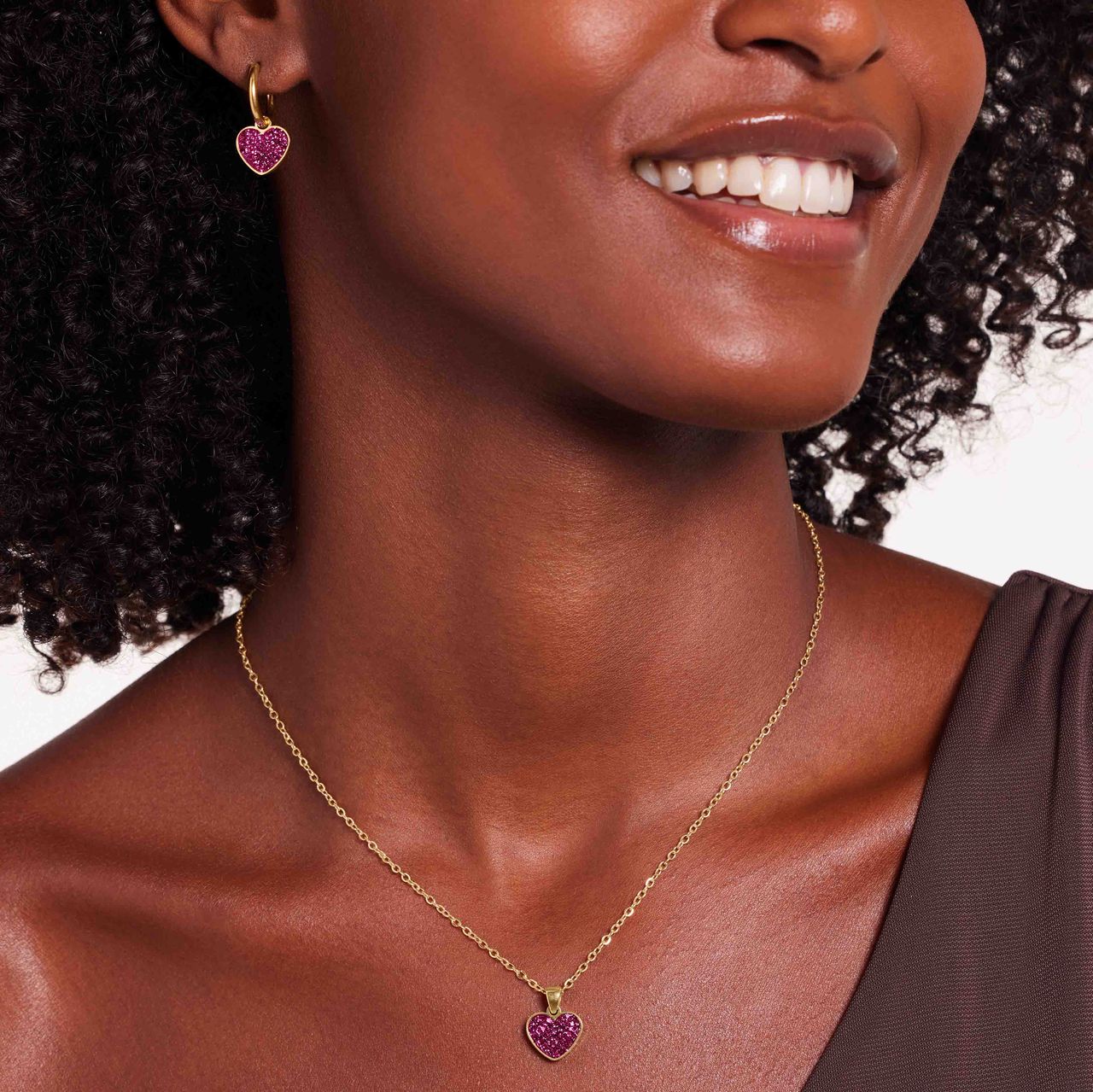 Stainless steel goldplated ketting met hanger hart met paars kristal voor dames