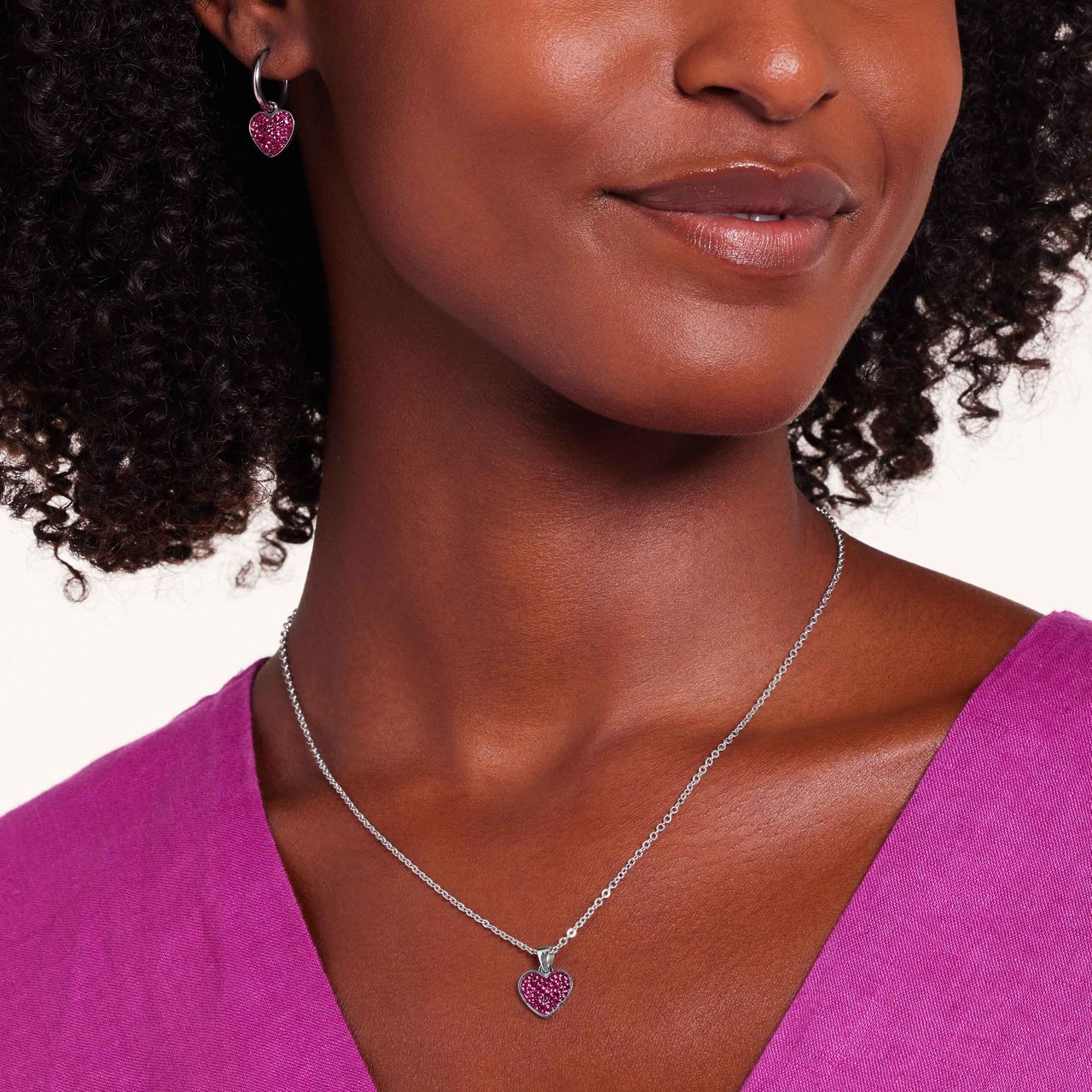 LivLiv stainless steel ketting hart met kristal paars voor dames