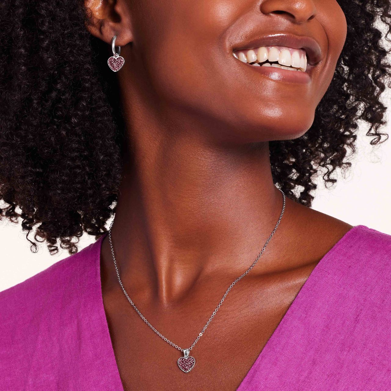 LivLiv stainless steel oorringen hart met kristal paars voor dames