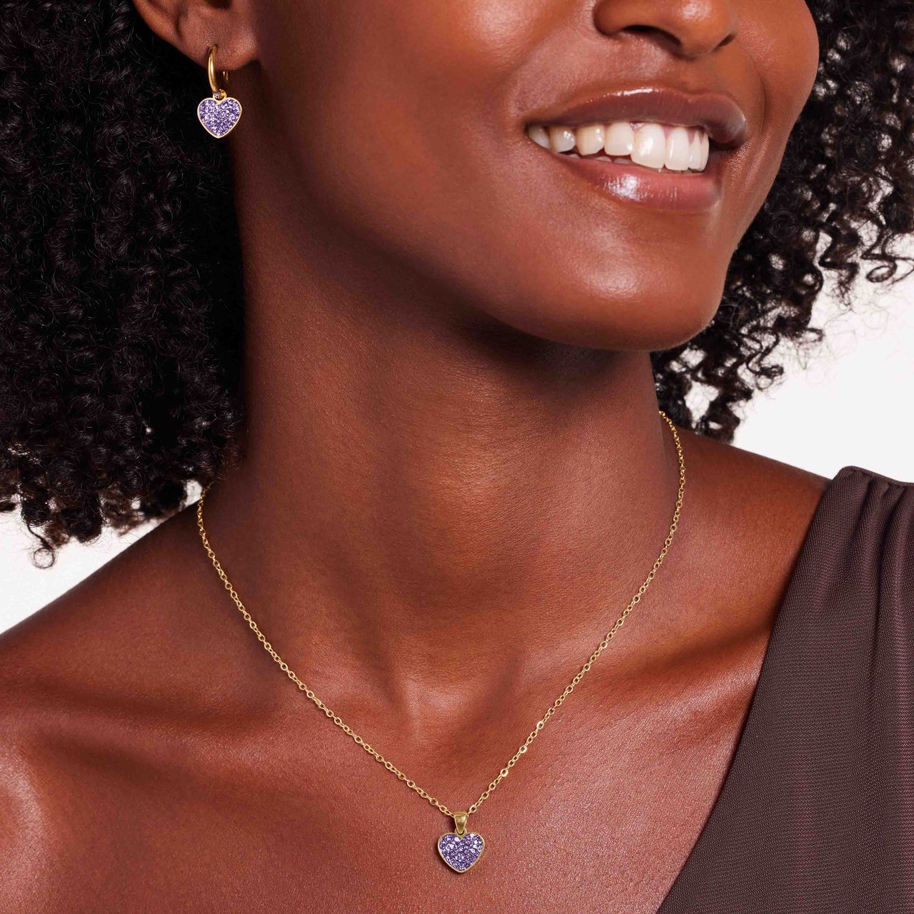 LivLiv stalen goldplated ketting hart met kristal violet voor dames