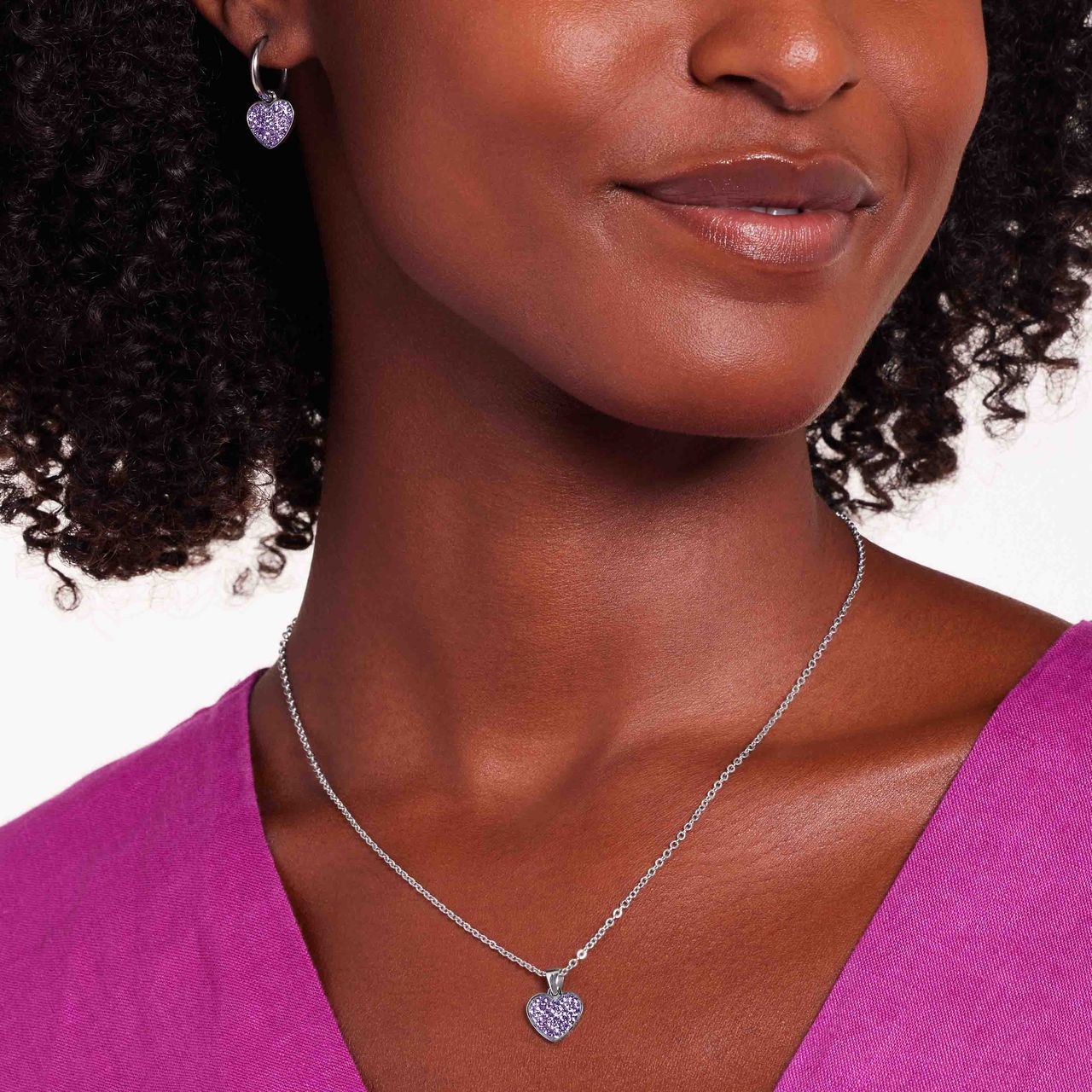 LivLiv stainless steel ketting hart met kristal violet voor dames
