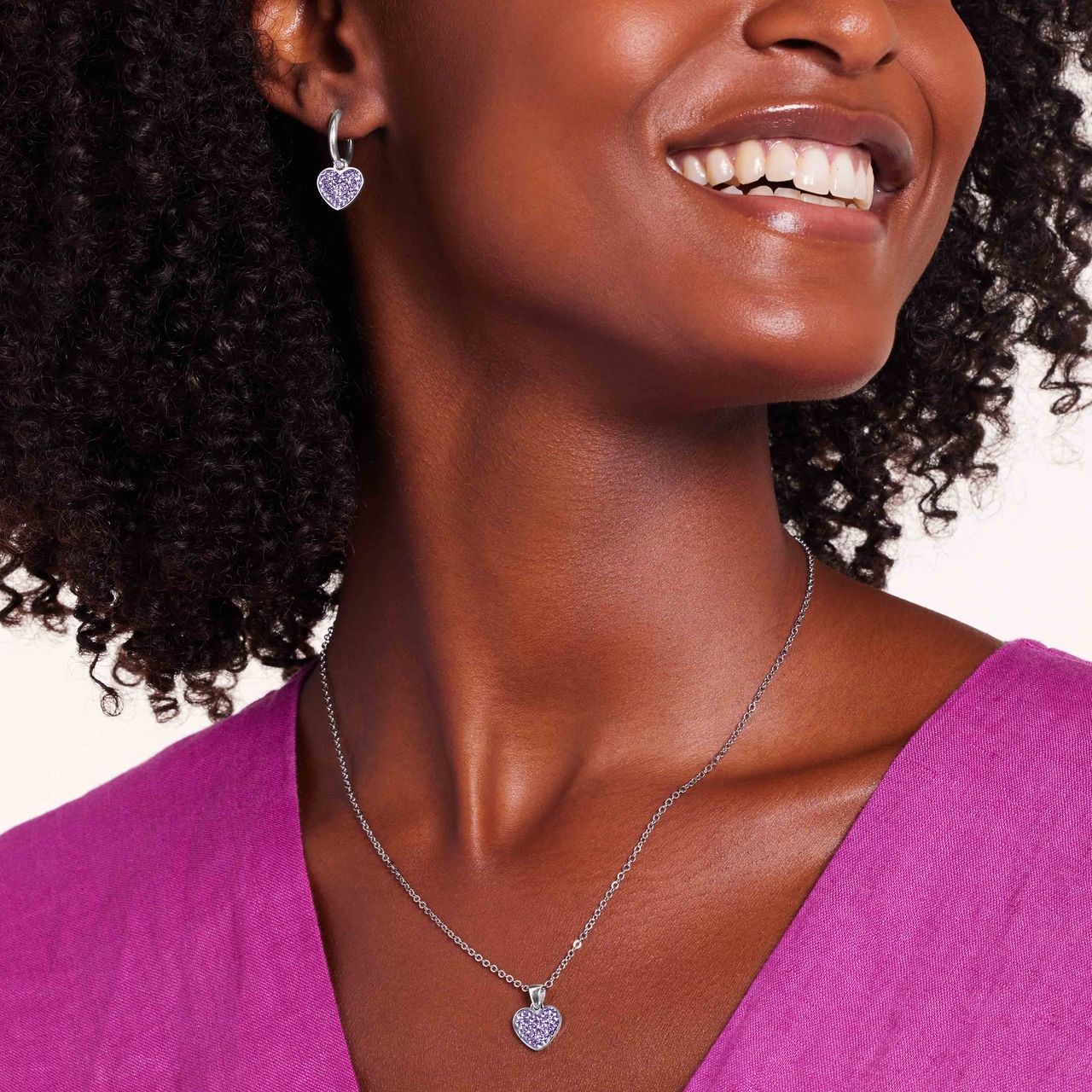 LivLiv stainless steel oorringen hart met kristal violet voor dames