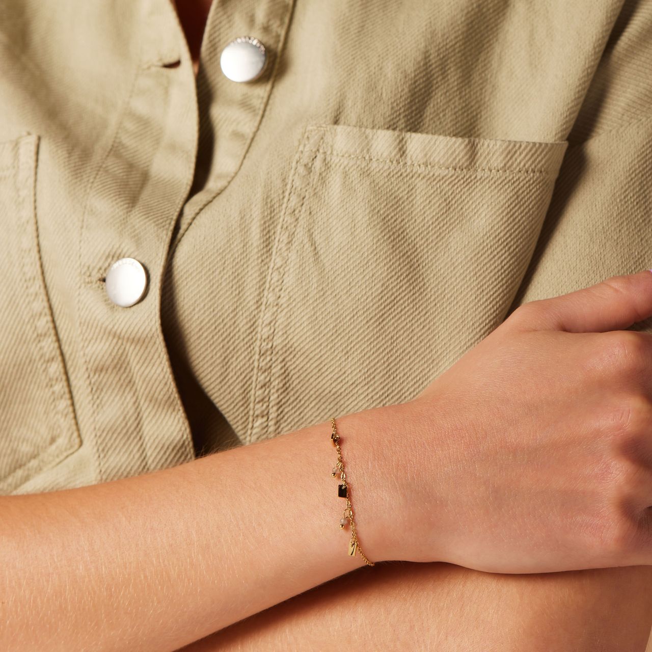 Armband aus Edelstahl, vergoldet, mit Mondstein