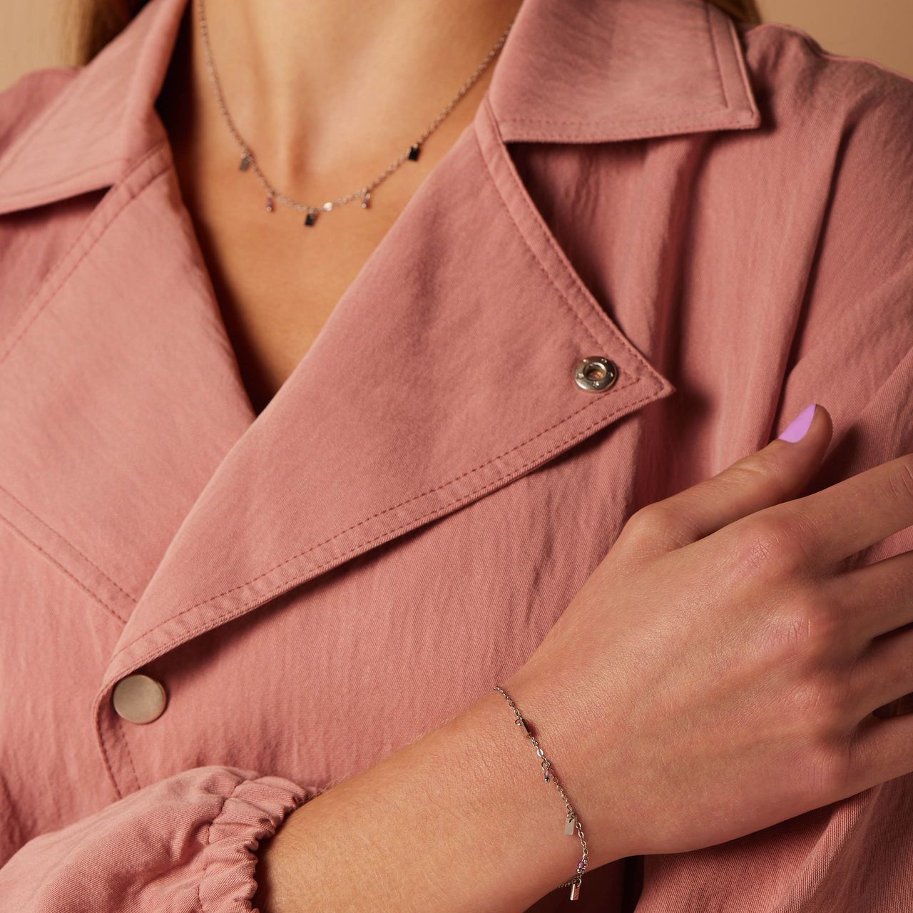 Myla stalen ketting met amethyst voor dames