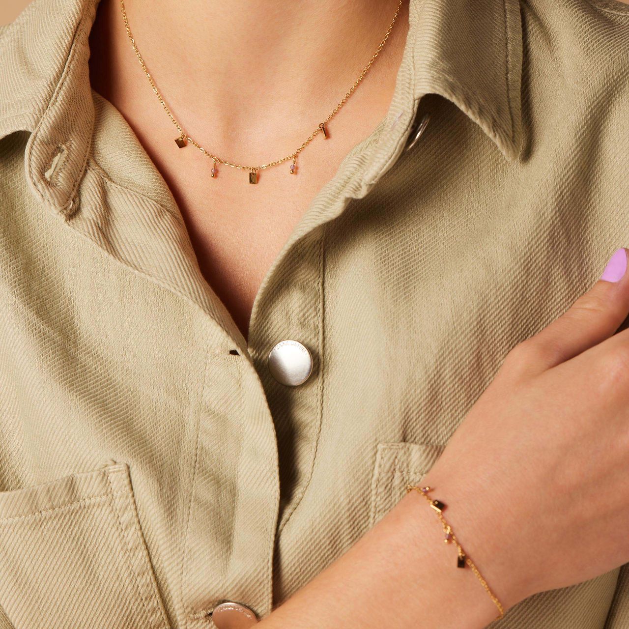 Myla stainless steel goldplated ketting met amethyst voor dames