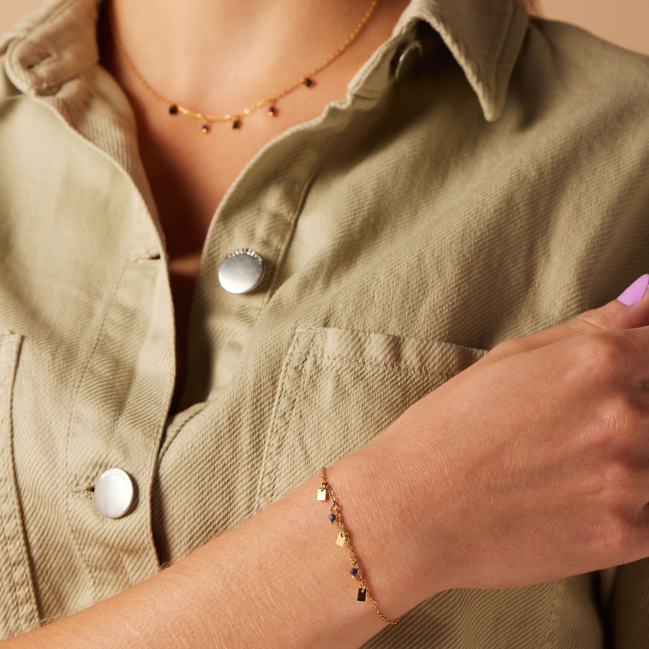 Stalen goldplated ketting met hanger met lapis lazuli voor dames