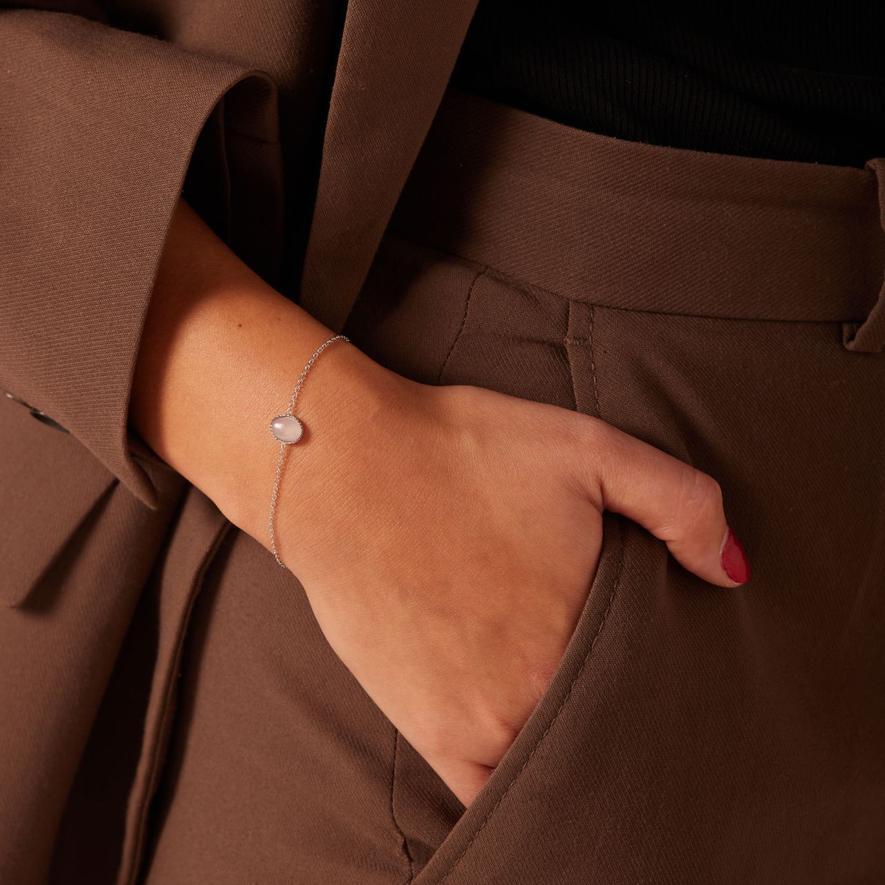 Stainless steel armband bol met rozenkwarts