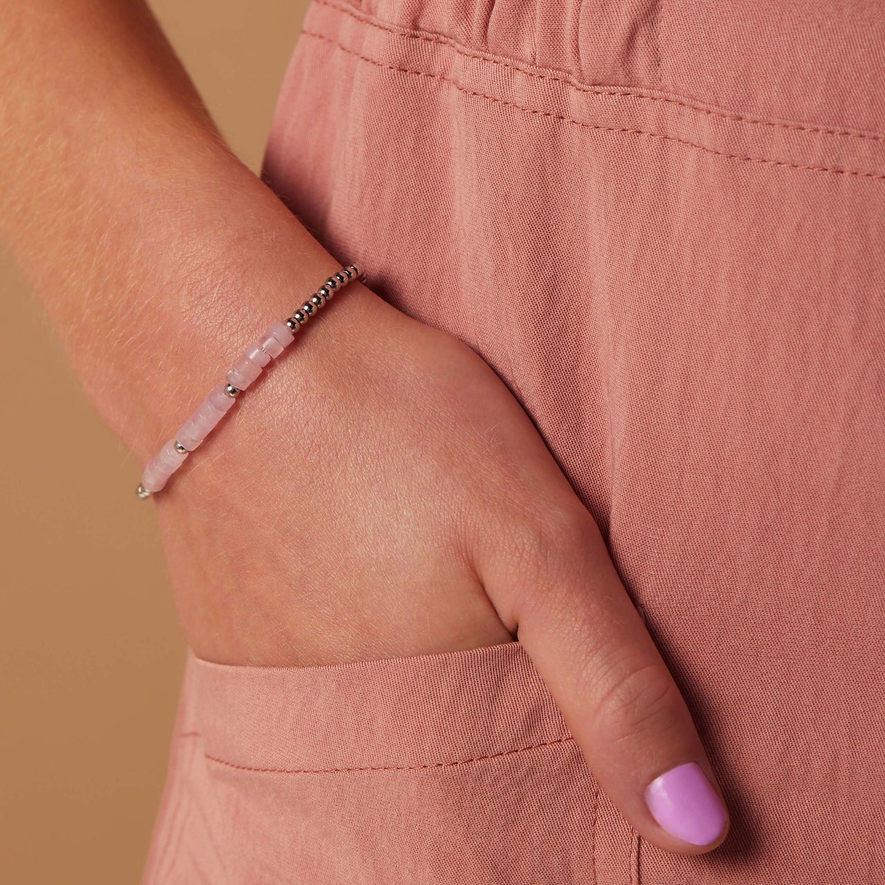 Stainless steel armband met rozekwarts