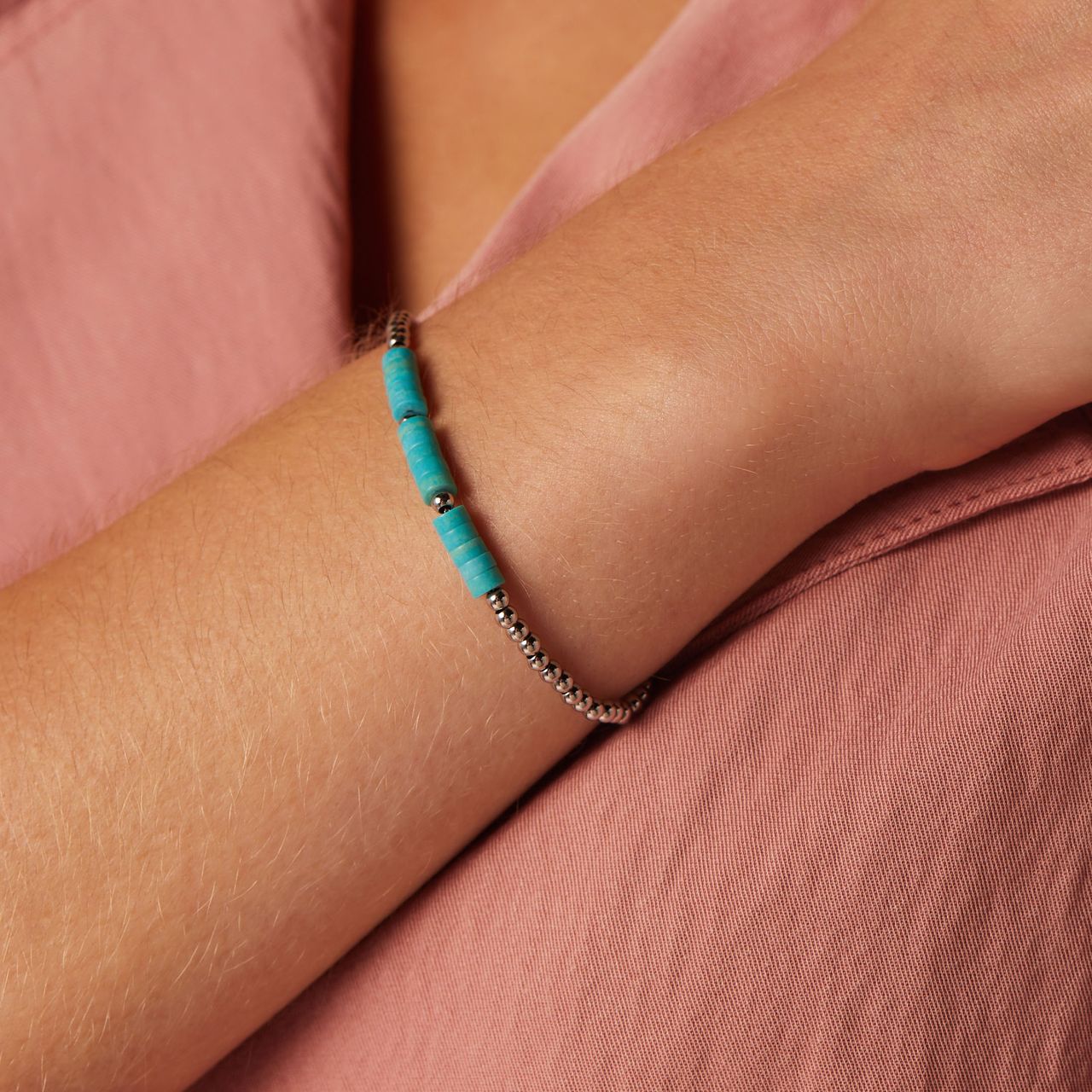 Stainless steel armband met turqoise