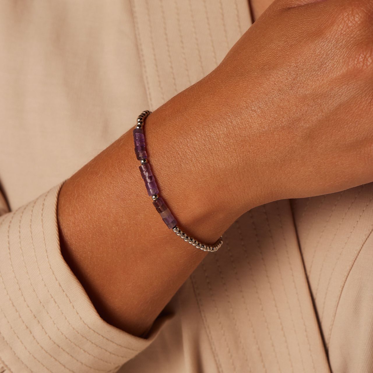 Stainless steel armband met amethyst