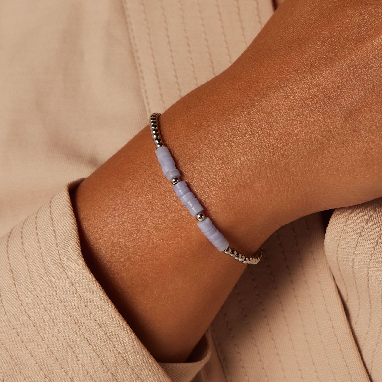 Stainless steel armband met blue lace agaat