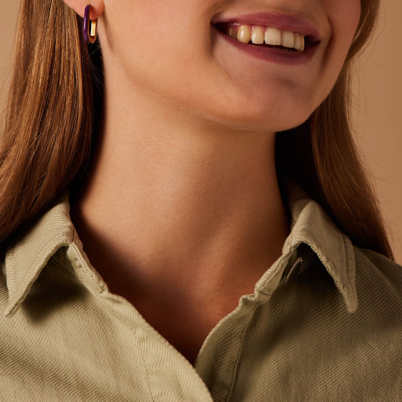 Stainless steel goldplated oorringen met violet emaille voor dames