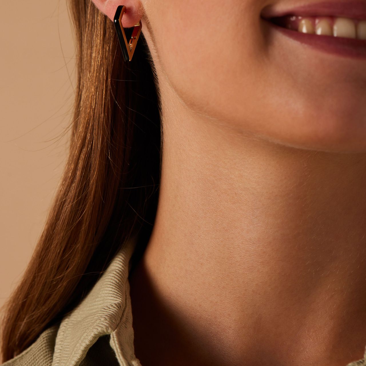 Stainless steel goldplated oorringen met zwart emaille voor dames