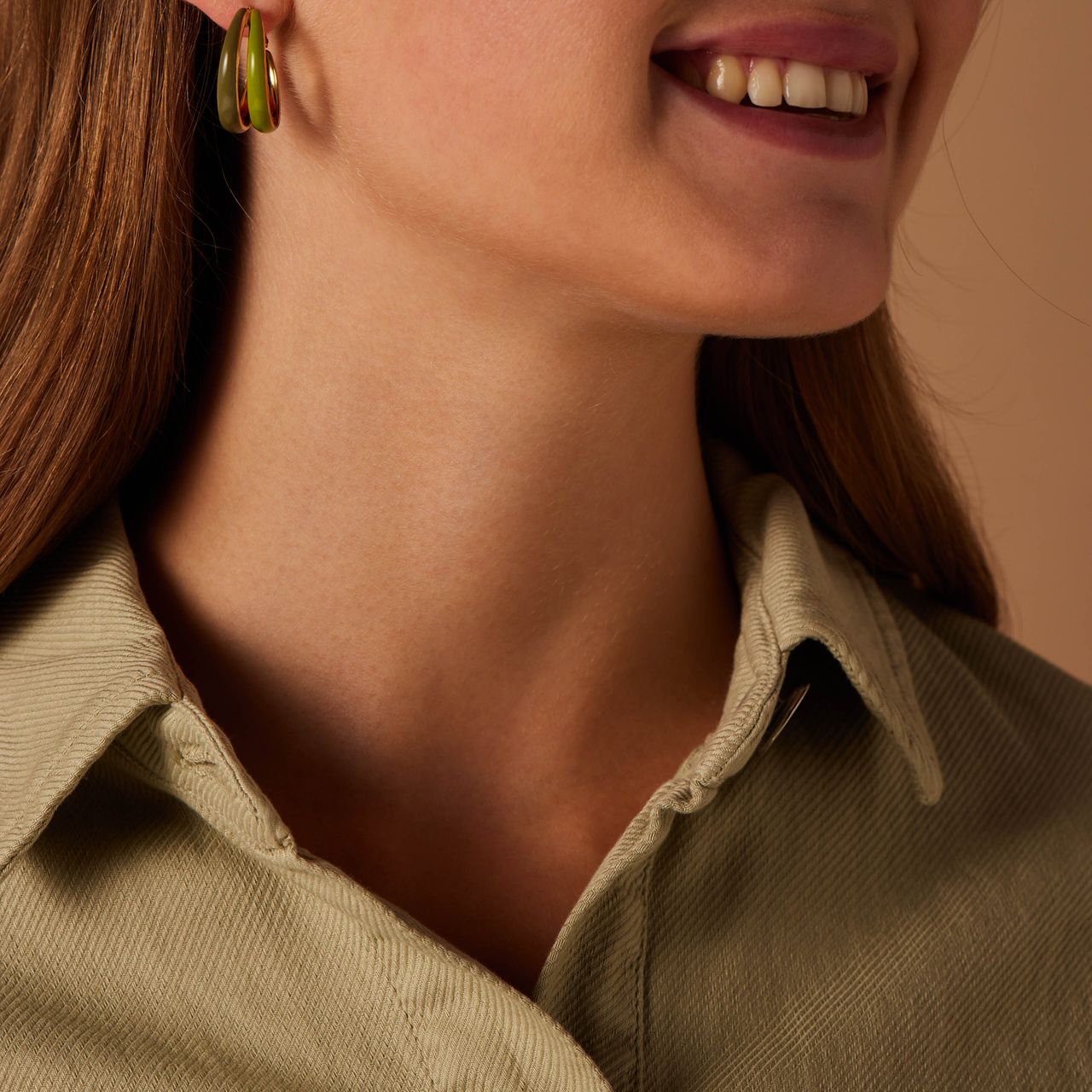 Stainless steel goldplated oorringen dubbel groen voor dames