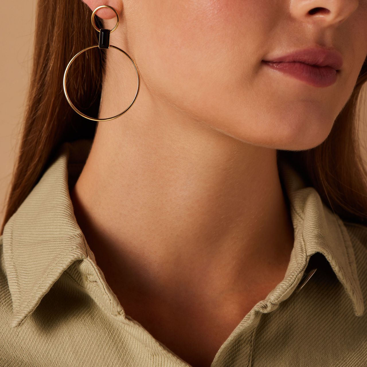 Stainless steel goldplated oorringen rond dubbel zwart voor dames