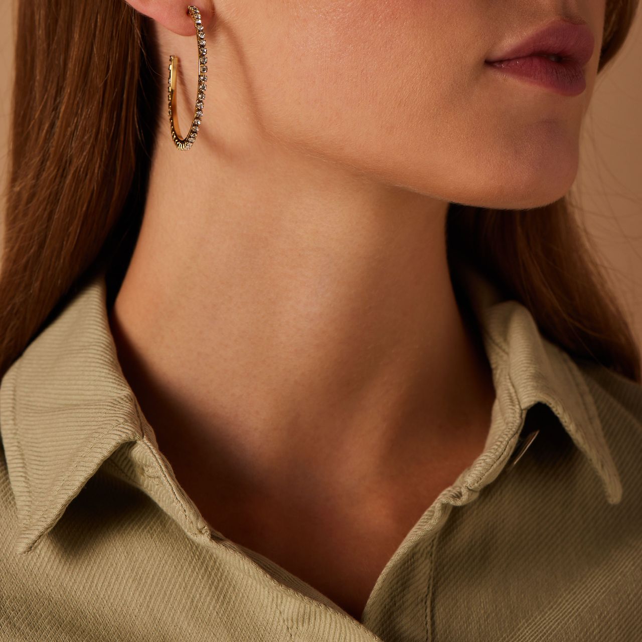 Stainless steel goldplated oorringen met wit zirkonia voor dames