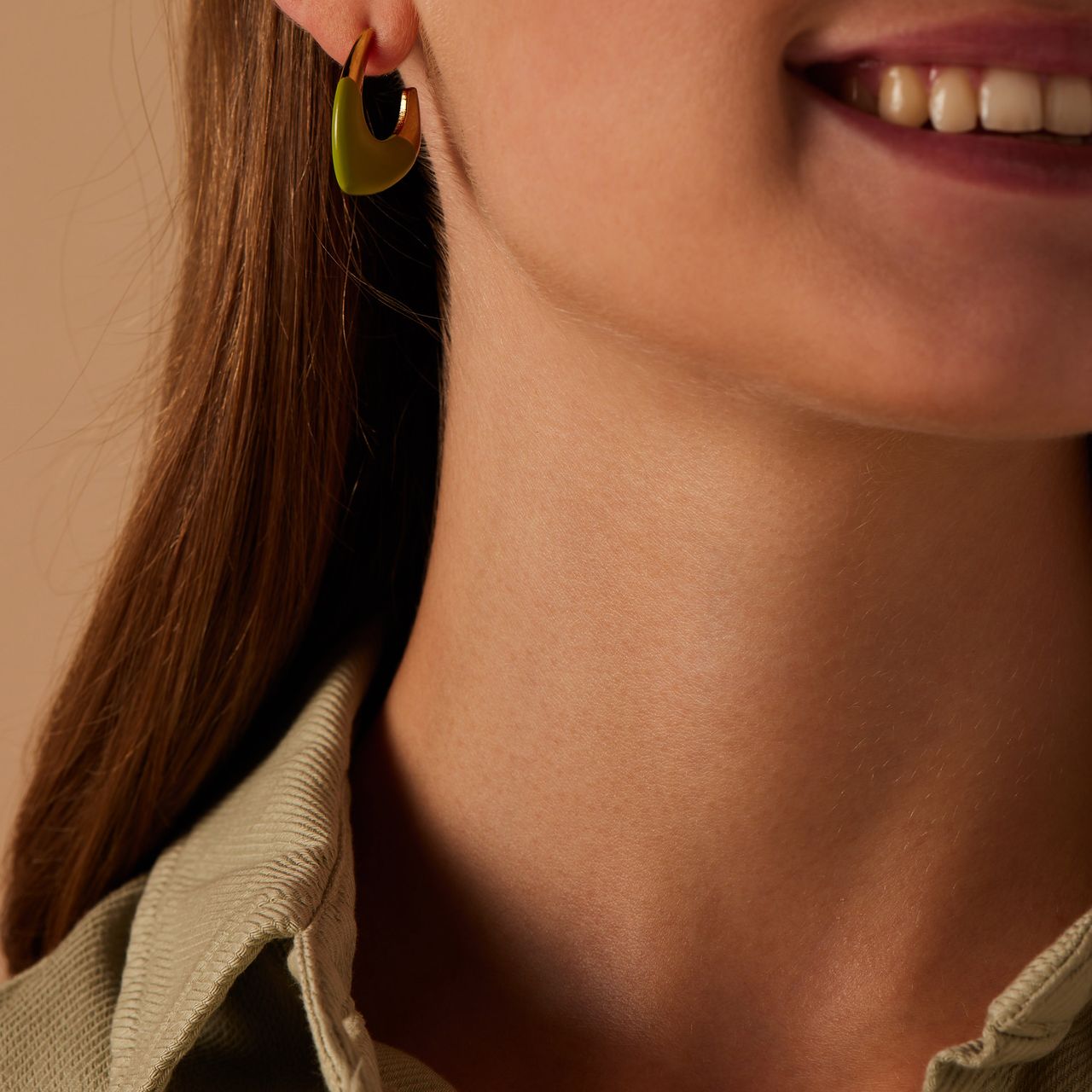 Stainless steel goldplated oorringen lime voor dames