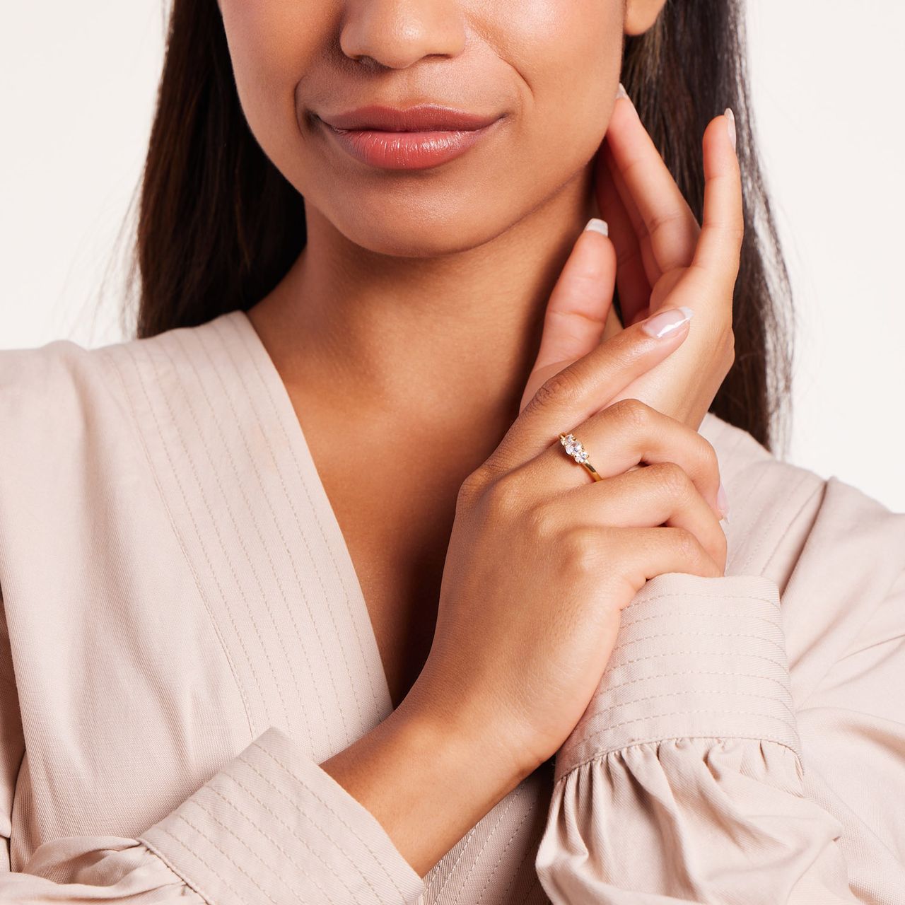 Stainless steel goldplated ring met zirkonia voor dames